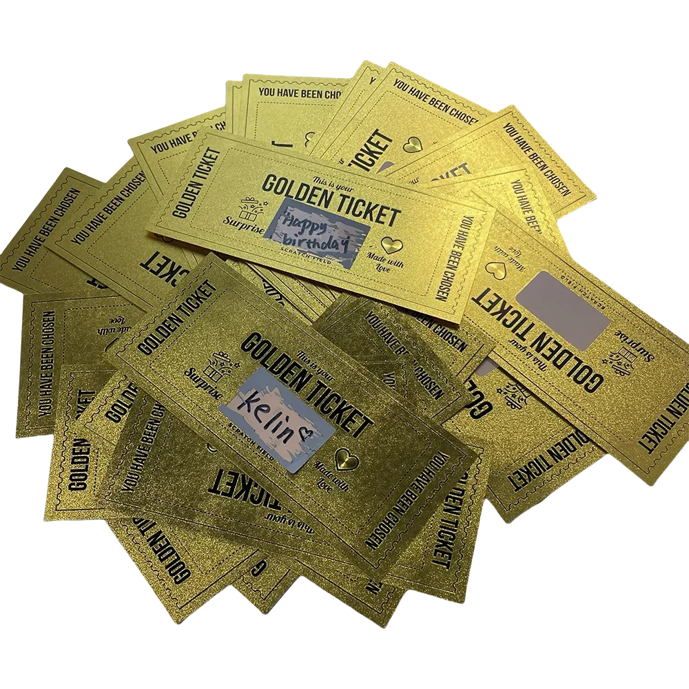 Скретч-карточки с золотым билетом, гравировая печать, поздравительные открытки для роскошных подарков, пожелания на день рождения