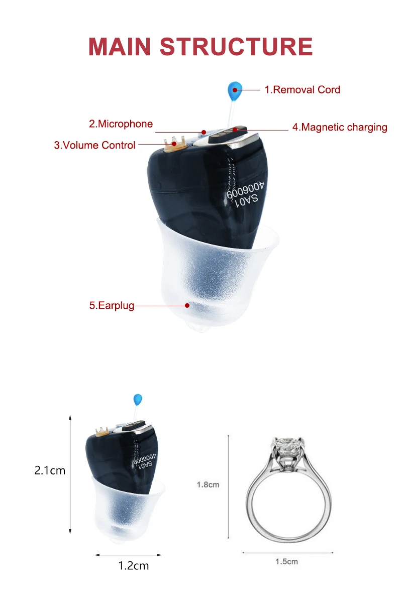 Rechargeable Hearing Aids Audifonos Low Noise Adjustable Magnetic Suction Model Portable Suitable Sound Amplifier for Deafness