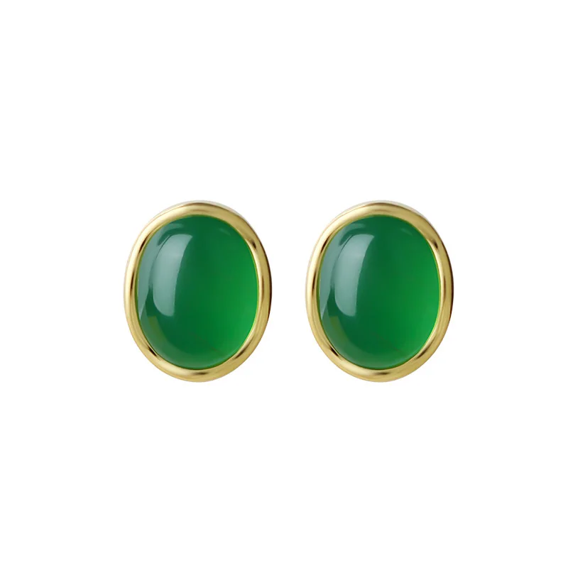 

Green Natural Jade Earrings Fashion Accessories Ear Stud Charm Amulet Designer Carved Gemstone 18K Gold Plated Gifts for Women
