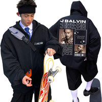 J Balvin Vintage Oversized Zipper Hoodie Men's Fashion Hip Hop Zip Up Jacket Men Women Casual Fleece Cotton Zip Up Sweatshirt