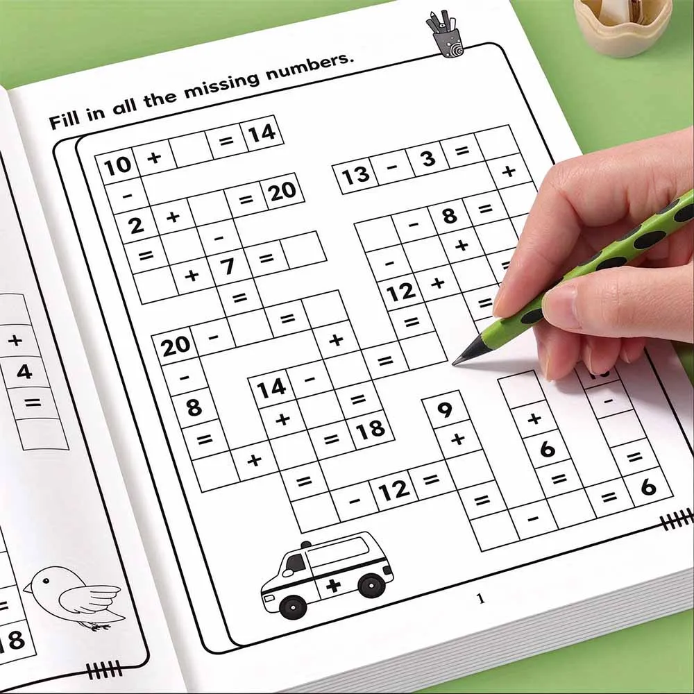 32Pg Math Crossword Workbook,Add Subtract Practice,Number Tracing Coloring,Pencil Fun Edu Learn,Homeschool Back2School Supplies
