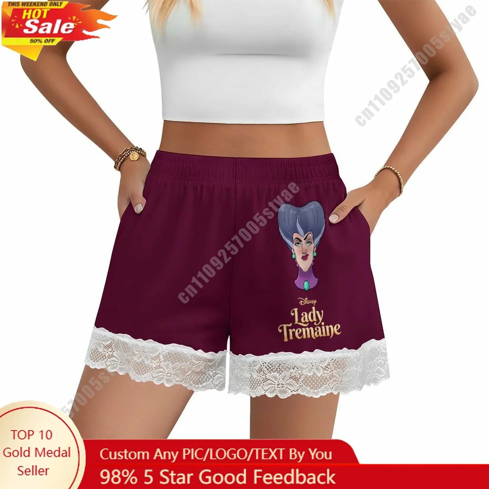 

Lady Tremaine Short Pajama Pants Disney Cartoon Women Summer Lace Trim Thin Panties Custom Loose Home Casual Shorts