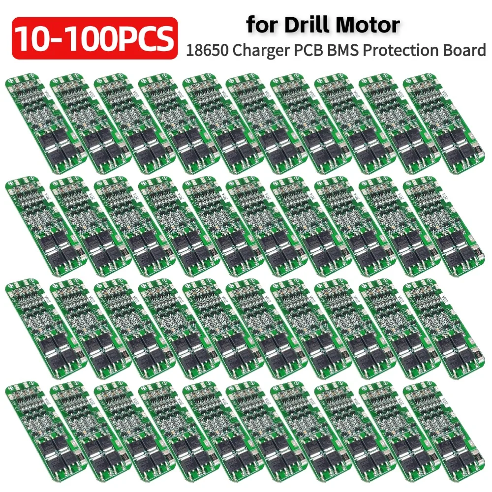 10-100pcs 3S 20A Li-ion Lithium Battery 18650 Charger PCB BMS Protection Board High Voltage Output for Drill Motor 59x20x4mm