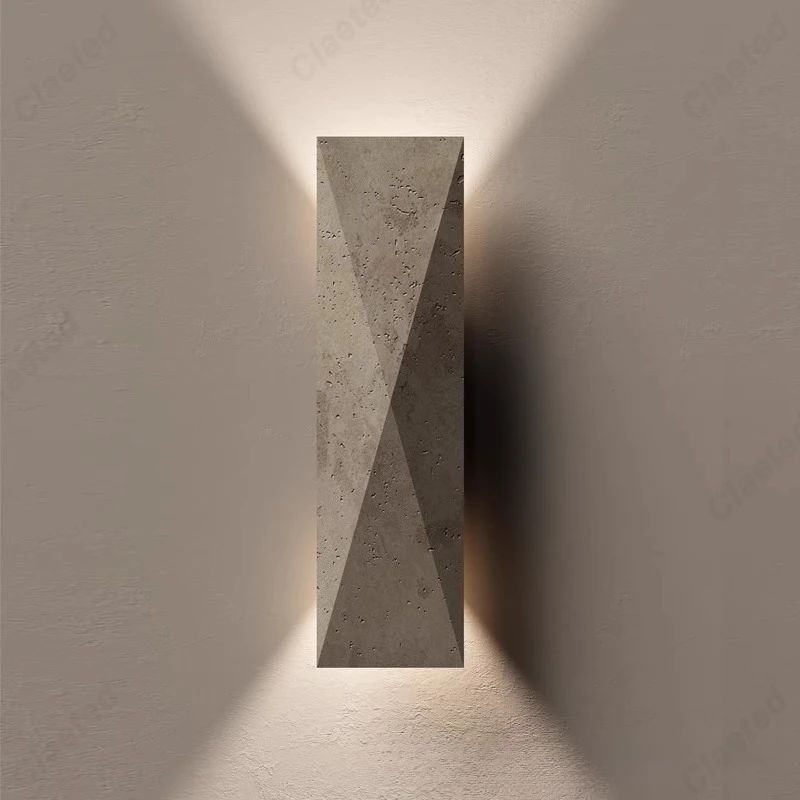 Chinese Retro Wabi-Sabi Yellow Travertine LED Wall Lamp Decor Light for Bedroom Living Room Background Wall Corridor & Staircase