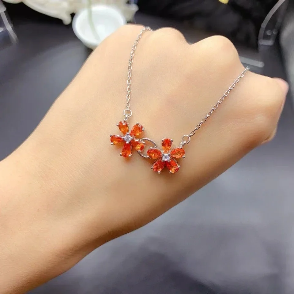 Natural Orange Color Sapphire Necklace Pendant for Party 3mm*5mm Total 3ct Sapphire 925 Silver Jewelry with Gold Plating