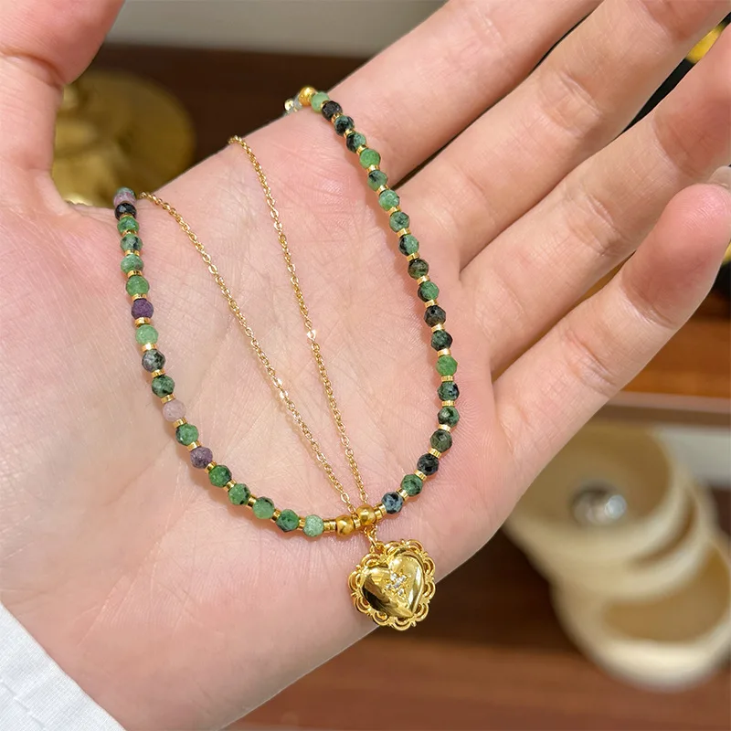 Classic Retro Exquisite Fashion Temperament Versatile Love Natural Stone Beaded Necklace Light Luxury High-end Collarbone Chain
