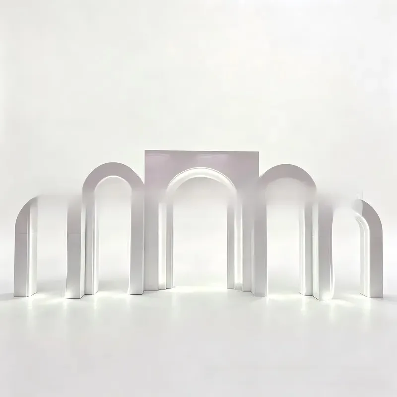 Wholesale White Layered Arched Wedding Background Wall Set Acrylic PVC Layered Arched Stage Background Wall with Light for