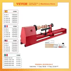 VEVOR Torno para Madera 400 W Torno de Madera Profesional 120V 60Hz Torno para Madera con Variador de Velocidad Color Rojo con Llaves y Cinceles