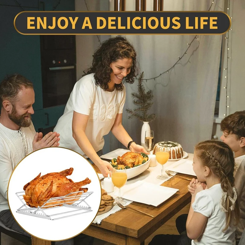 Turkey Rack Turkey Roaster,Adjustable Stainless Steel Roasting Pan,V-Shaped Rib Roasting Rack-A75P