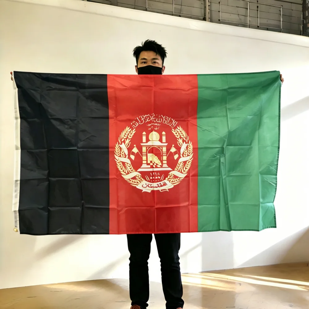 FlagGo Afghanistan Flag 150x90cm 3x5 FT Black Red Green Stripes Emblem Polyester Double Stitched Outdoor Indoor Decor
