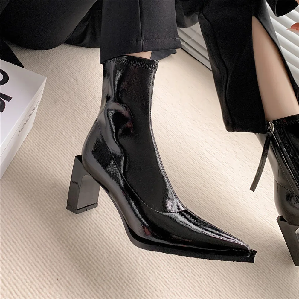 MILI-MIYA New Arrival Pointed Toe Women Cow Leather Ankle Boots Solid Color Zippers Thick Heels Size 34-40 Handmade For Ladies