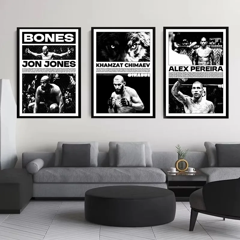 Black and White Legend Fighter Portrait UFC Champion Poster Ilia Topuria Jon Jones Canvas Painting Wall Art for Room Home Decor