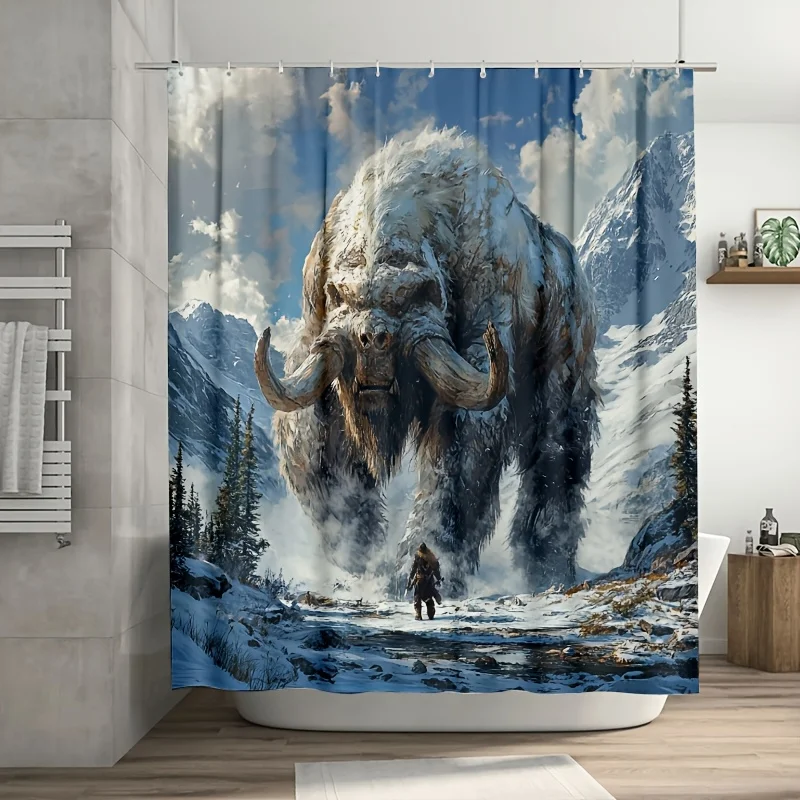 

Ancient Beasts Shower Curtain , Durable Polyester, Easy Clean, Machine Washable, Knit Weave for Bathroom/Bathtub/Window Decor