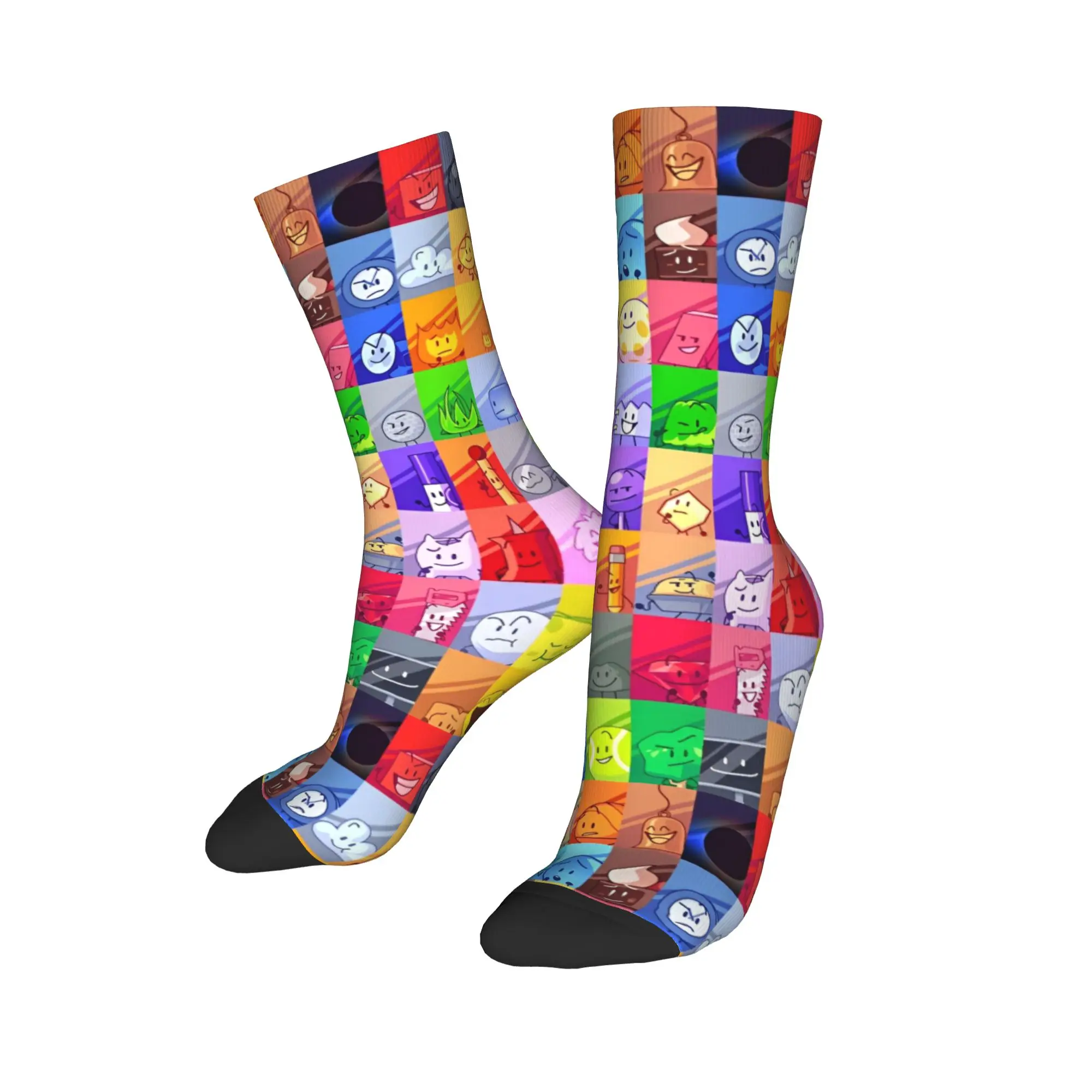 BFDI Inanimate Insanity All Characters Socken Rutschfeste Strümpfe Herren Mittelweiche Outdoor-Socken Herbst Freizeit Grafik-Socken