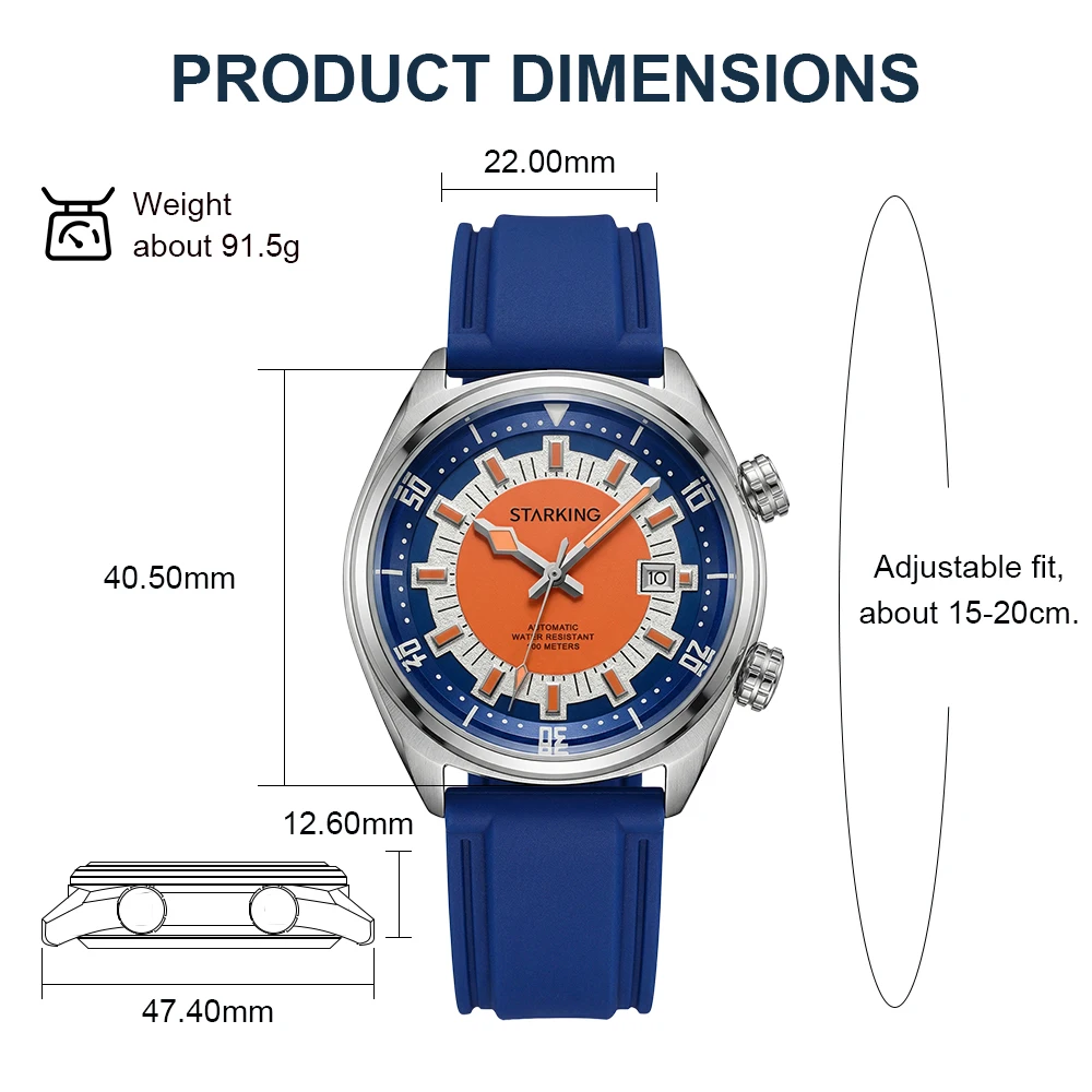 STARKING 8215 Men's Automatic Mechanical Diver Watch Swimming Diving Sport Leisure Waterproof Wristwatch Luminous Date Display view 4