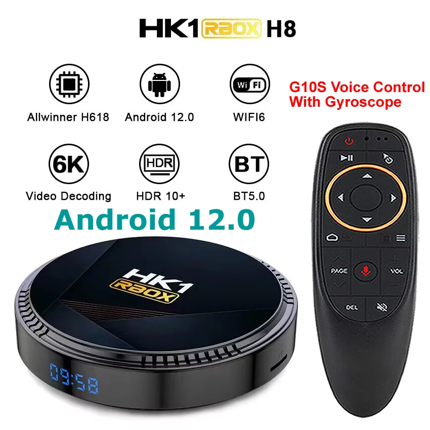 

HK1 RBOX H8 Android 12 Smart TV Box Allwinner H618 4GB RAM 128GB ROM Wifi6 6K Decode BT5.0 5G Dual WIFI 4K HDR10+ Media Player