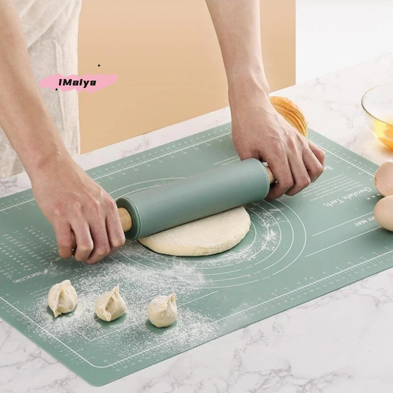 

Food Grade Silicone Measuring Kneading Pad Set with Non-slip Rolling Pin Large Thick Dough Mat Non-stick Baking Tool