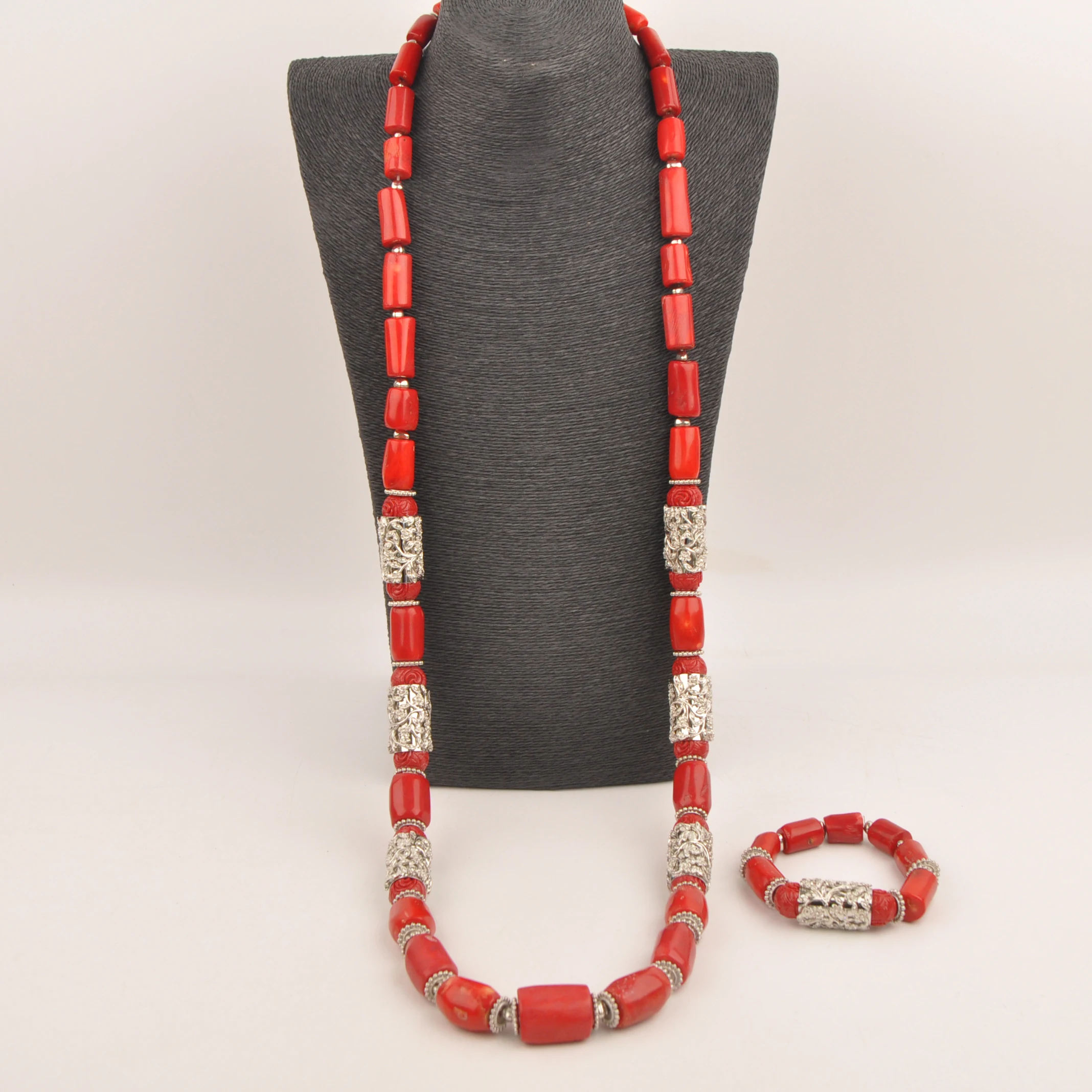 

Red Coral Beads Jewelry Set for Groom Nigerian Wedding African Coral Necklace Men Jewelry Set