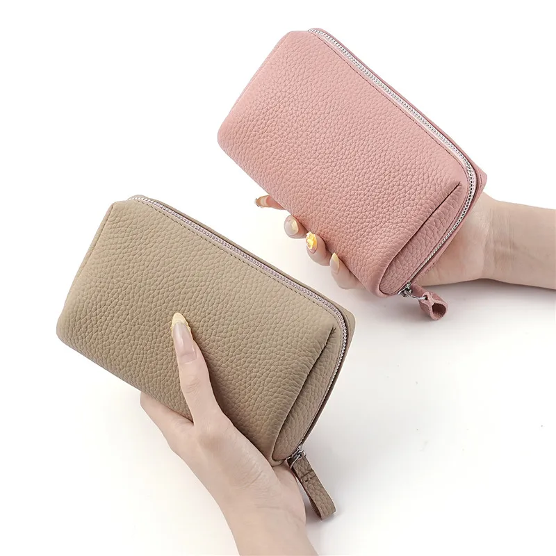 New Casual Leather Travel Toiletry Bag for Women Mini Cosmetic Pouch Organizer with 3 Dividers Easy Clean Makeup Bag for Purse
