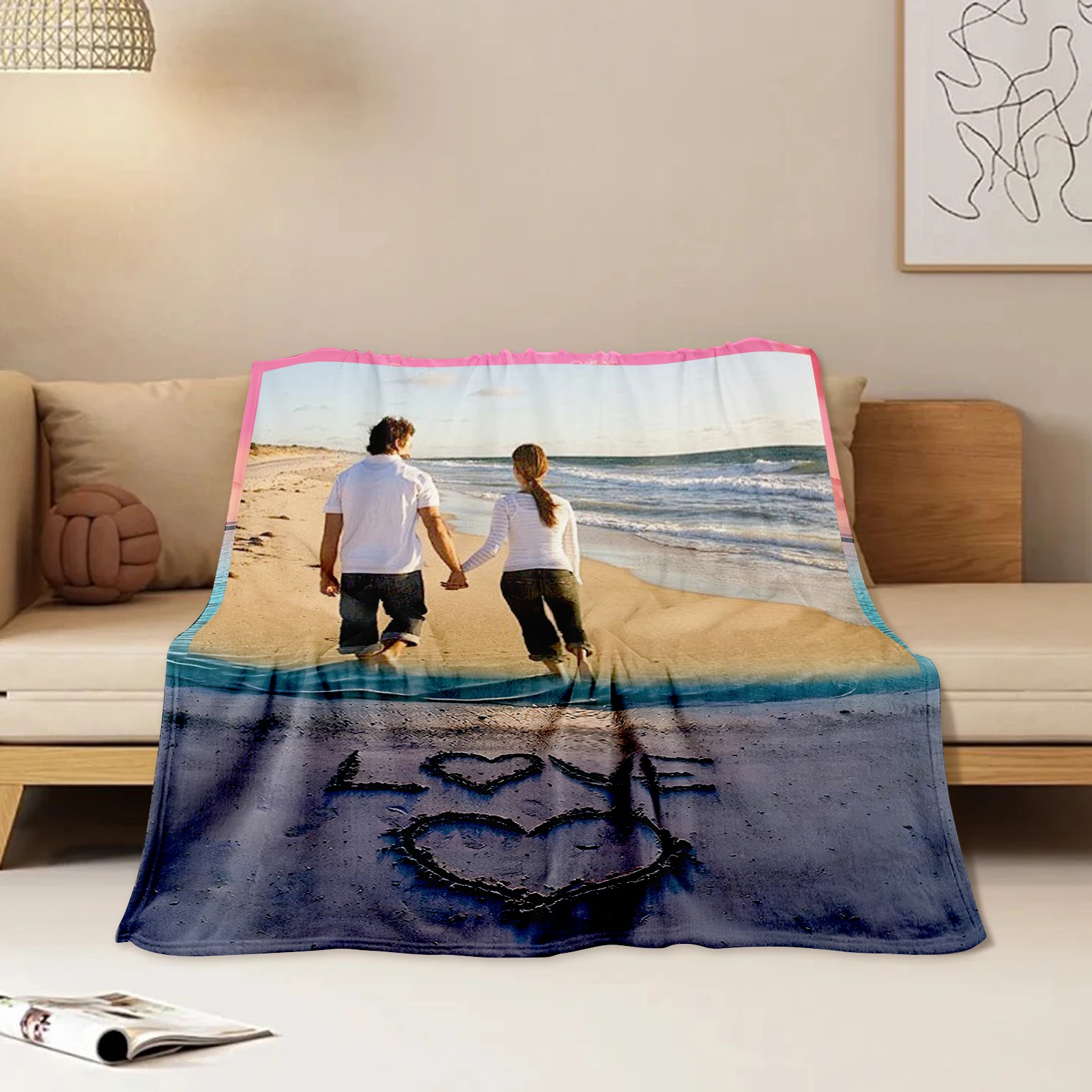 Customized Beach Holding Memory Couple's Blanket Romantic Walking by the Sea Holding Hands Memorial Gift for Your Partner