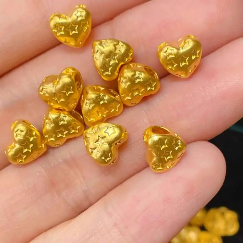 Solid 24K Yellow Gold Beads Women 999 Gold Star Heart Loose Beads 1pcs