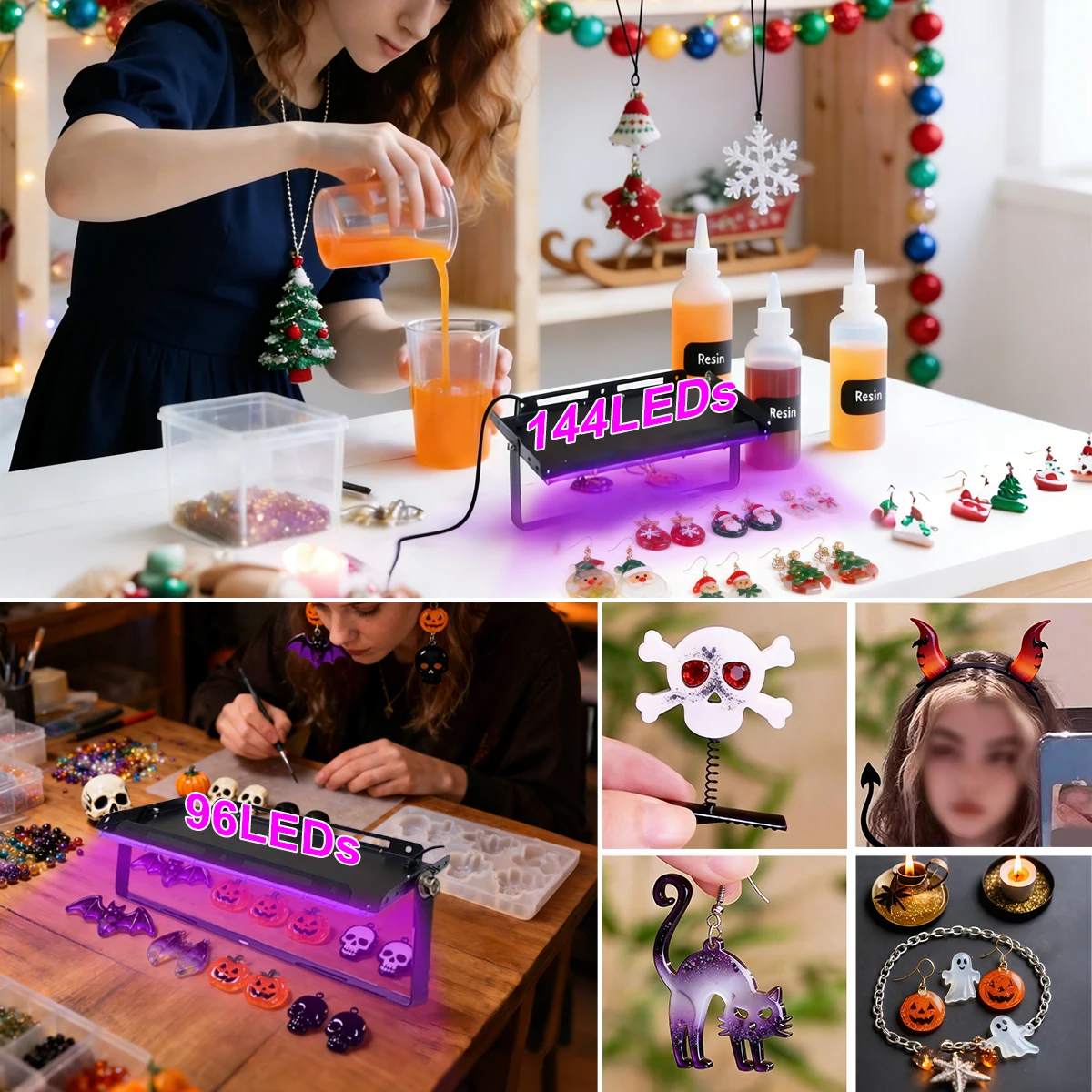 Lámpara de Curado de Resina Ultravioleta USB de 96/144 LED, Dispositivo de Curado de Resina Moldes de Resina, Fabricación de Joyas, Materiales para Manualidades DIY