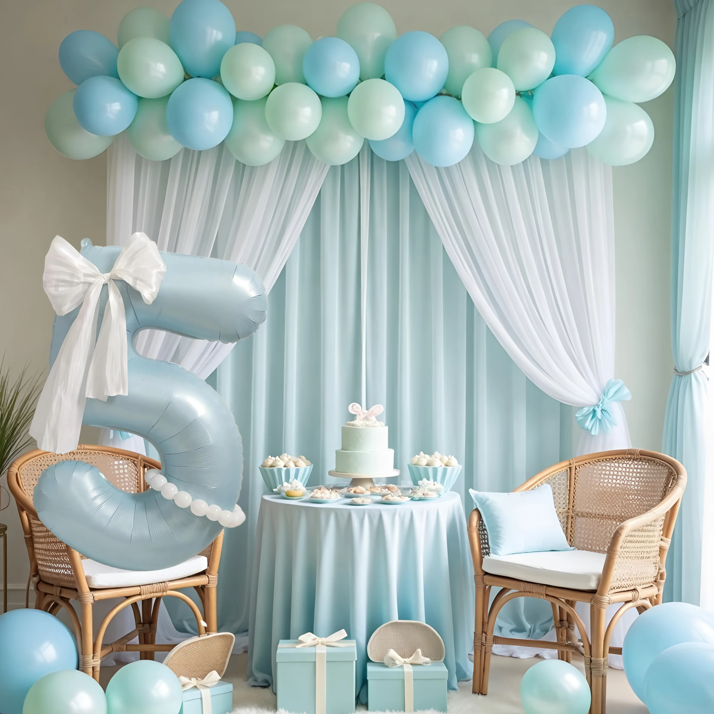 40 Zoll matte hellblaue Luftballons mit großer Zahl 0-9 mit übergroßer Schleife, Perlen-Design, Geburtstag, Alter, Foto-Requisiten, Party-Dekorationen – Detail 3