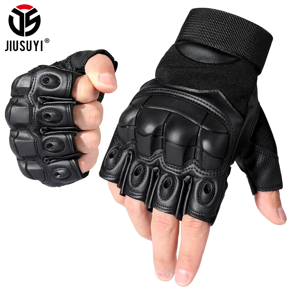 PU Leather Tactical Half Finger Gloves Airsoft Combat Shooting Hunting Paintball Outdoor Work Bicycle Anti-slip Fingerless Men