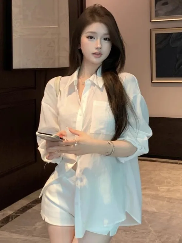 

Loose Casual Thin Long Sleeve White Shirt Women's Sun Protection Top Outerwear Autumn New Style Bf Lazy Style Knitted Standar...