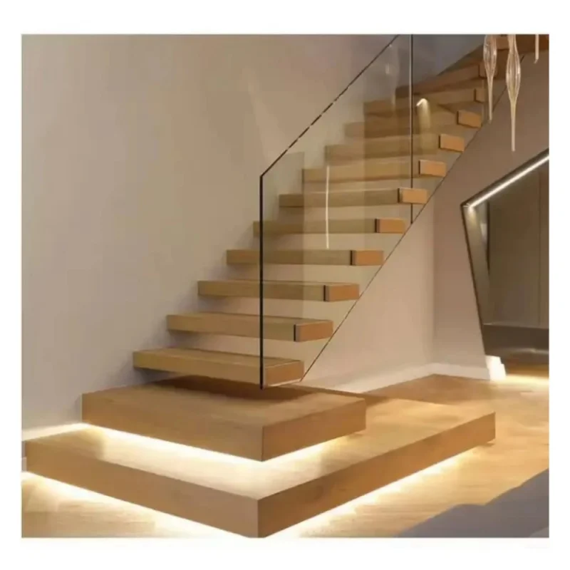 custom.Customized Simple Design Residential Stairs Indoors Modern Design Steel and Wood Stairs Prefabricated Staircase