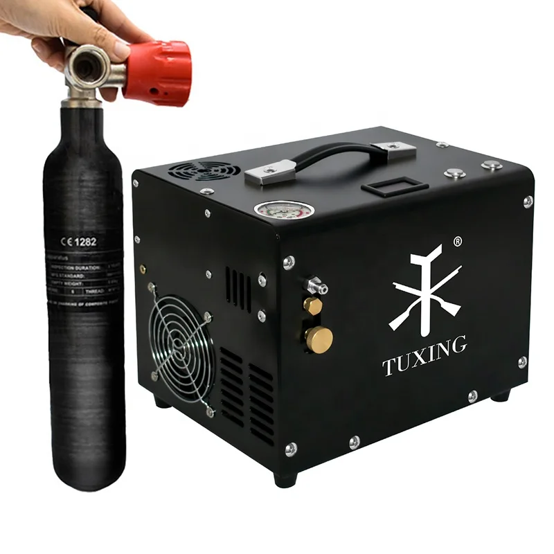 TUXING High Quality 12V Auto Stop 4500psi 300bar Oil-Free Car-Battery    Power Hunting Paintball PCP Air Compressor