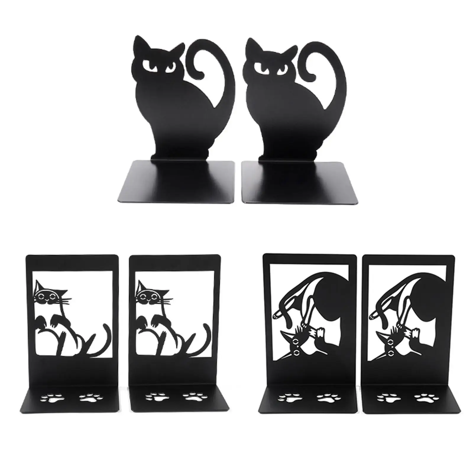 2x Cat Bookends Cartoon Decorative Bookends for Shelves Desktop Study Room