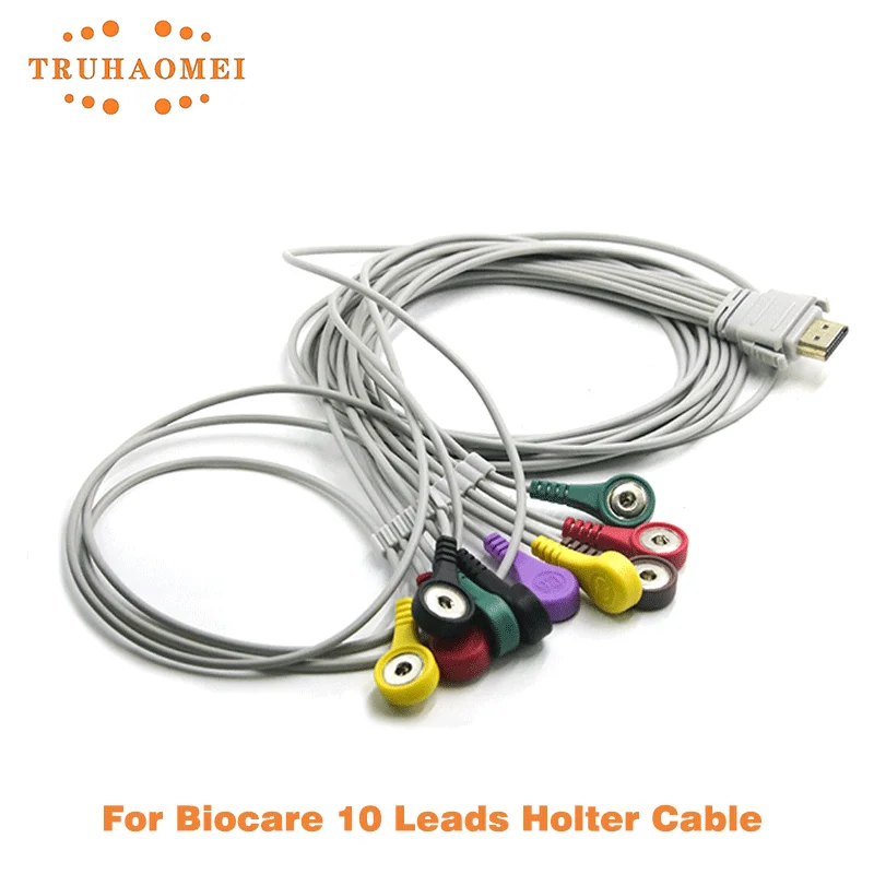 10 Leads ECG Cables Holter Cable Snap Ends for Biocare IH-3 or IH-12 Plus and BIOX CB-1304-C Holter Recorder
