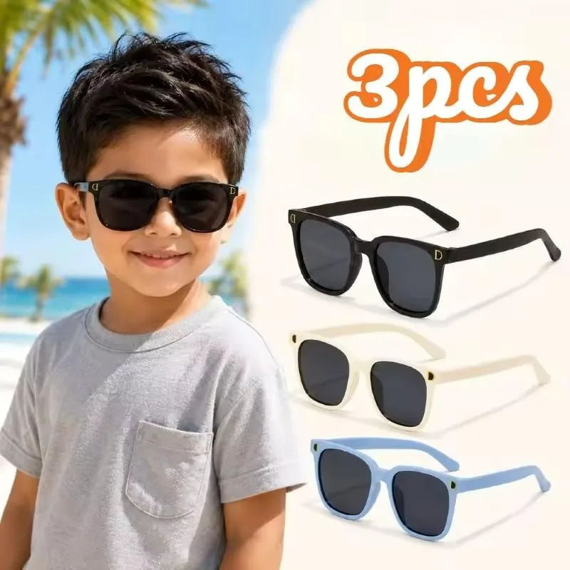 Kids Square Sunglasses for Boys Girls UV400 Protection Trendy D-Logo Sun Glasses Fashion Children's Outdoor Shades