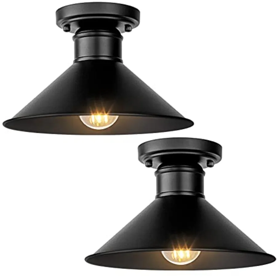 

2-Pack Industrial Semi Flush Mount Ceiling Lights, Matte Black Farmhouse Light Fixtures, Close to Ceiling Lights for Kitchen, L
