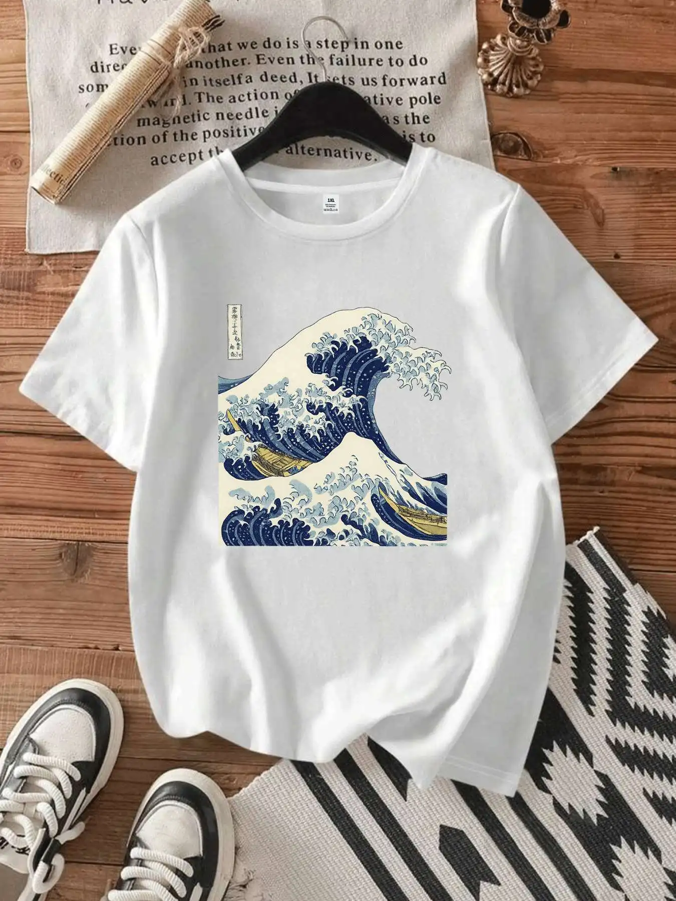 

【10114345】 Женская футболка больших размеров с круглым вырезом и короткими рукавами, эластичными половинными рукавами и модными принтами