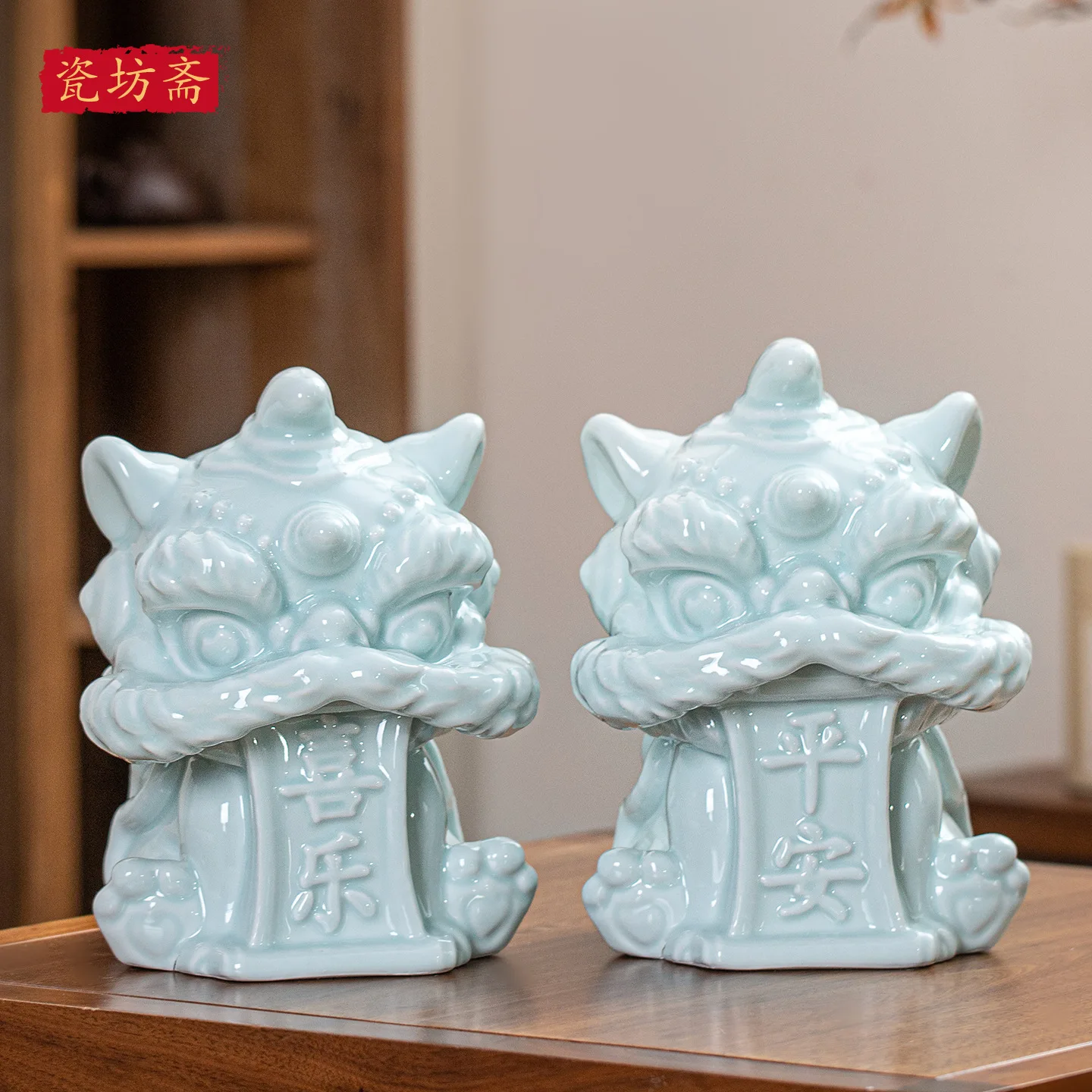 HYS ceramic ornaments lion dancing courtyard Chinese traditional large light luxury gifts home entrance office