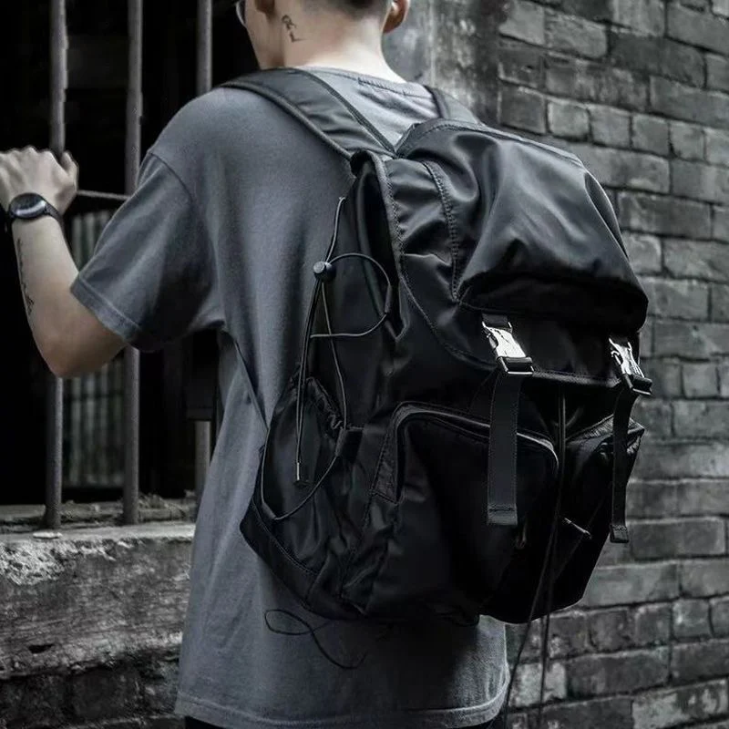 New Drawstring Hasp Buckles Casual Backpack Men Women College School Bags Notebook Backpacks Simple 15.6 Inch Laptop Bag For Men