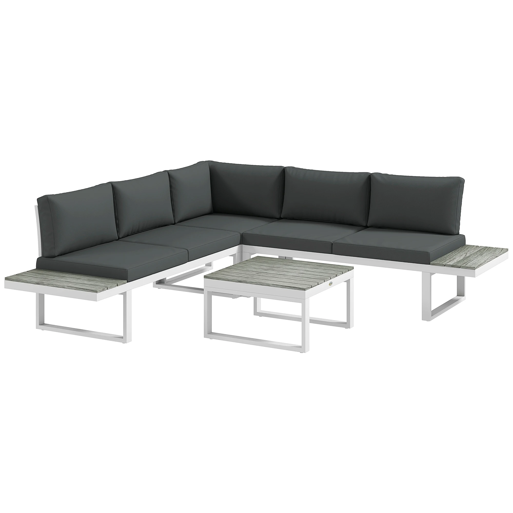 Outsunny 4 Pieces Patio Garden Set with 5-Level Recline Corner Sofa, Outdoor Garden Lounge Sectional Conversation Sofa Set