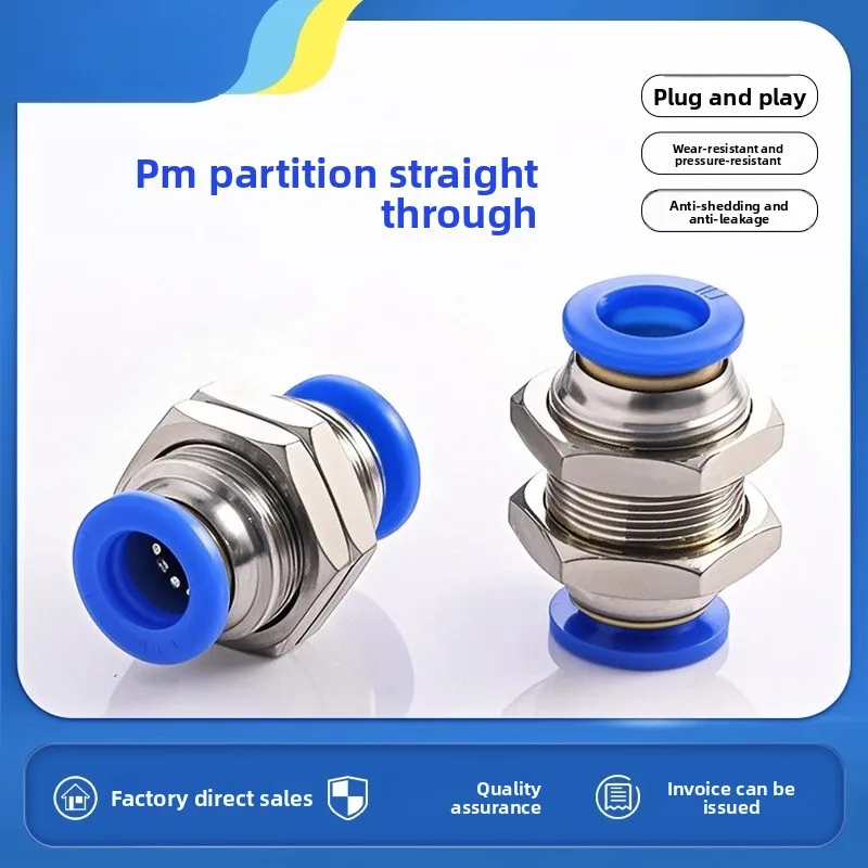 PM4 Pneumatic Quick Connector Straight Through Bulkhead Fitting 6 8 10mm Air Tube Coupling