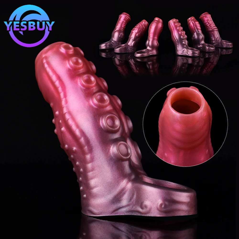 YESBUY S M L Sizes Penis Sleeve Hollow Cock Rings With Anti-off Ring Sex Toys Male Dick Extender Adult Anus Clitoris Stimulator