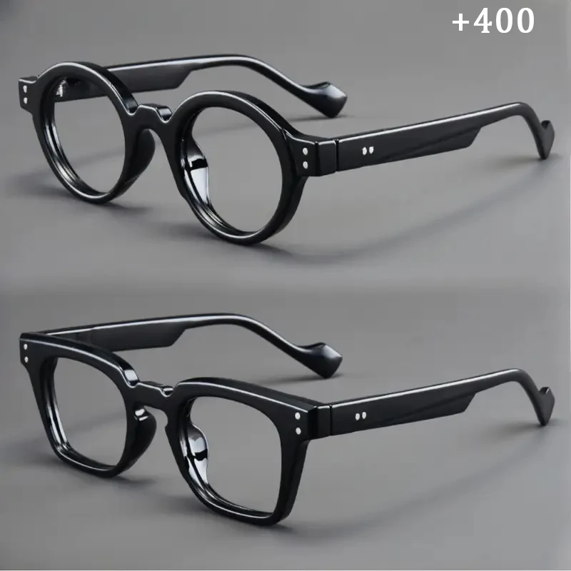 2 Paar Retro Runde und Quadratische Schwarze Stilvolle Lesebrillen, Unisex, für Presbyopie und Lesehilfe – Detail 7