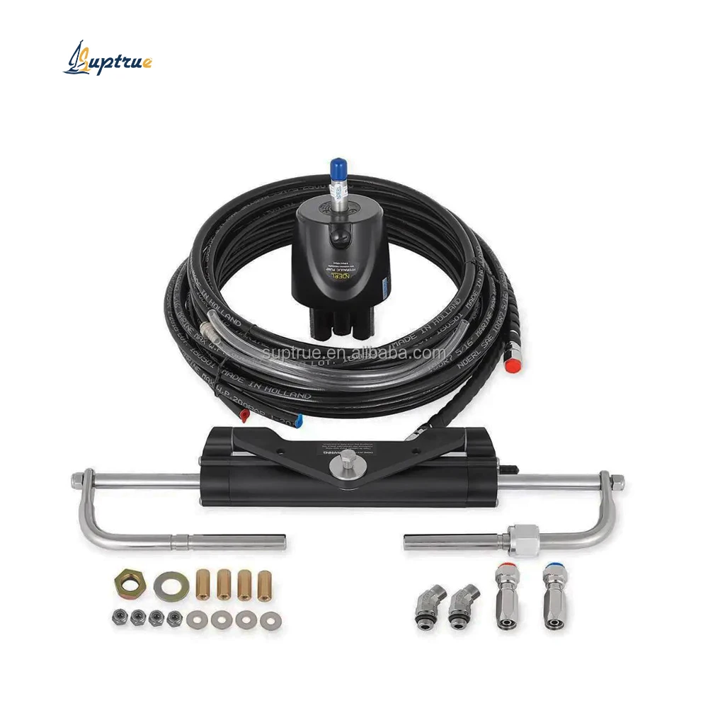 Suptrue 150HP Hydraulic Outboard Steering Kit Marine Boat System with Steering Wheel  Lock Hydraulic Cylinder Helm Pump  Hoses