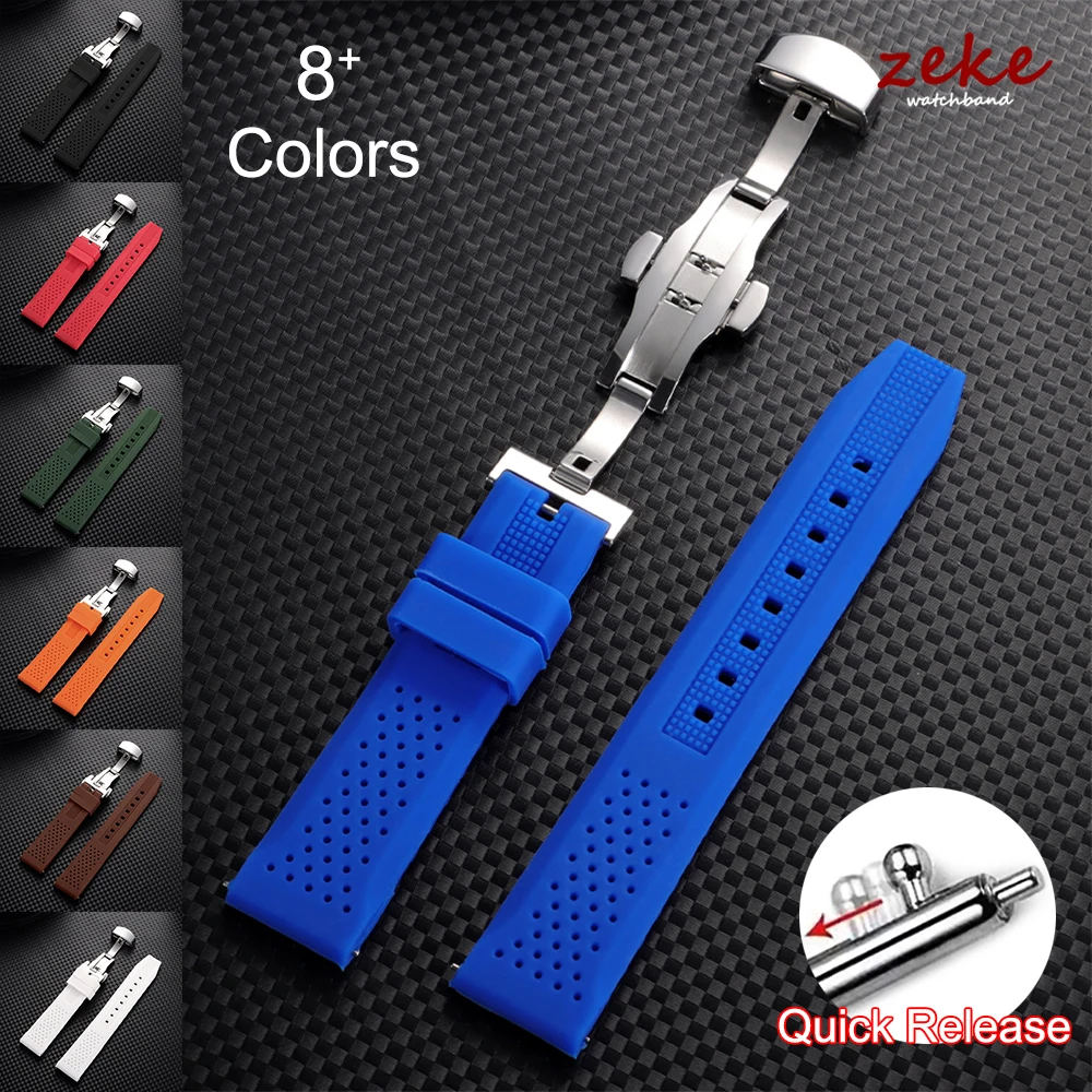 Breathable Silicone Straps 16mm 18mm 20mm 22mm 24mm for Omega for Seiko Rubber Watch Strap Quick Release Butterfly Buckle Band