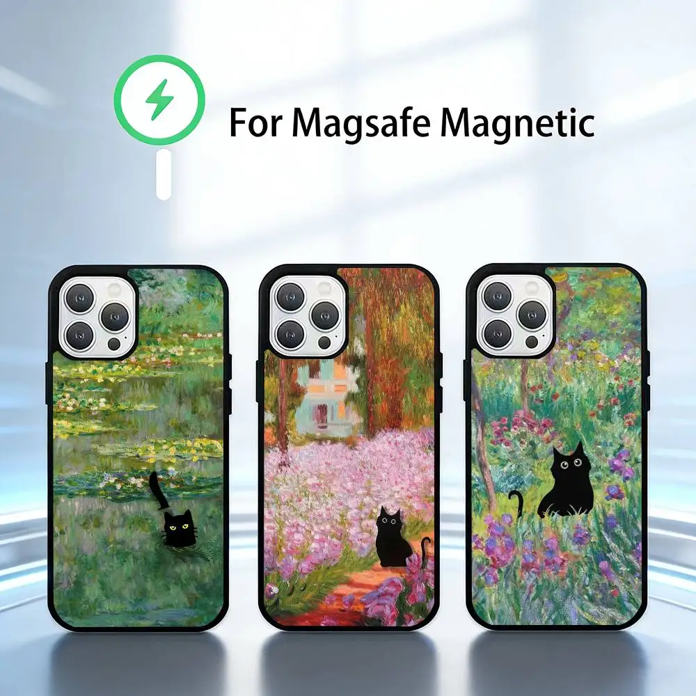 

funny art matisse monet black cat Phone Case For iPhone 14,16,15,13,17,12,Plus,Pro,Max Magnetic For Magsafe Frosted Cover