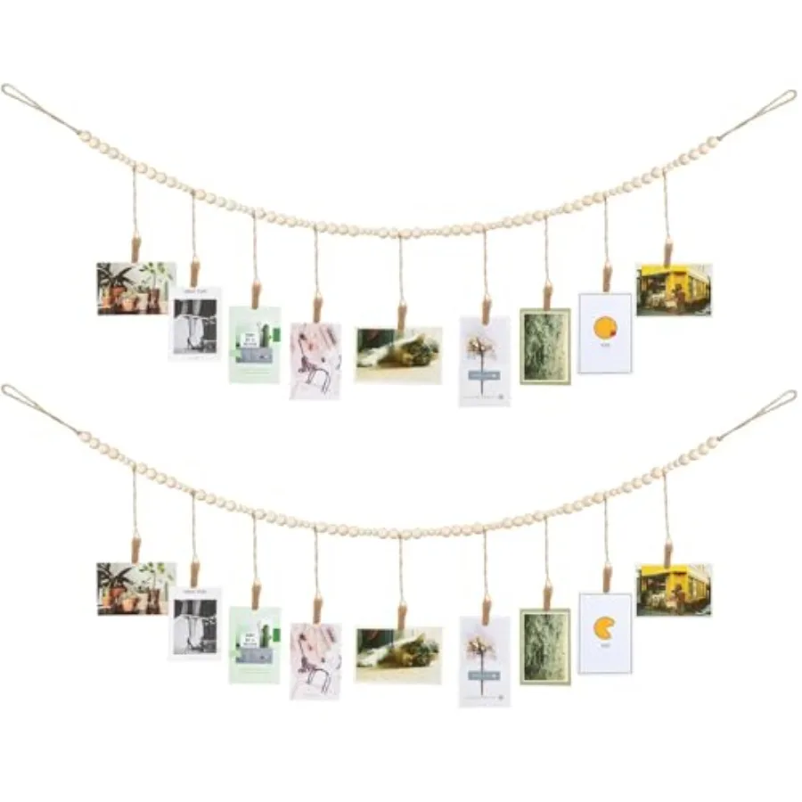 Boho Wooden Bead Photo String with Clips