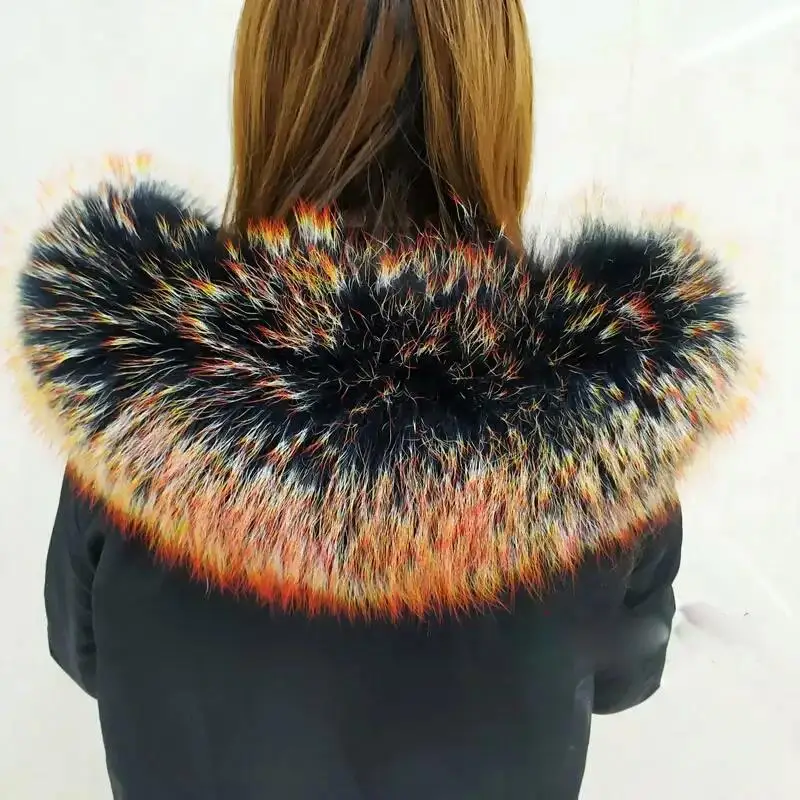 2024 Winter Woman New Real Super Big Raccoon Colorful Stars Fur Collar One Hair Three Colors Fashion Shawls and Scarves