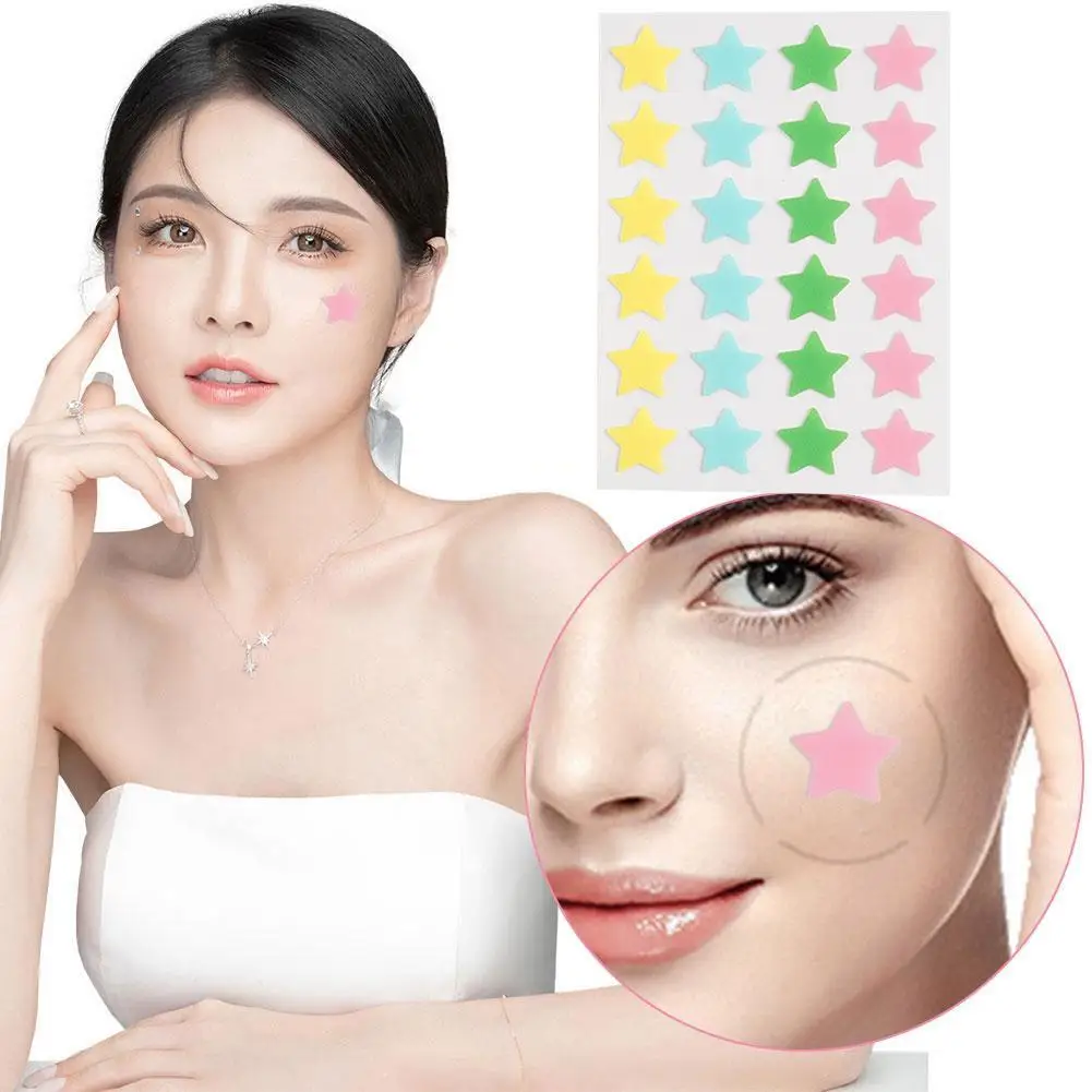 24pcs 4 Colors Star Acne Pimple Patch Sticker Waterproof Treatment Pimple Spot Facial Mask Skin Care Hidden Pimple Remover Tool