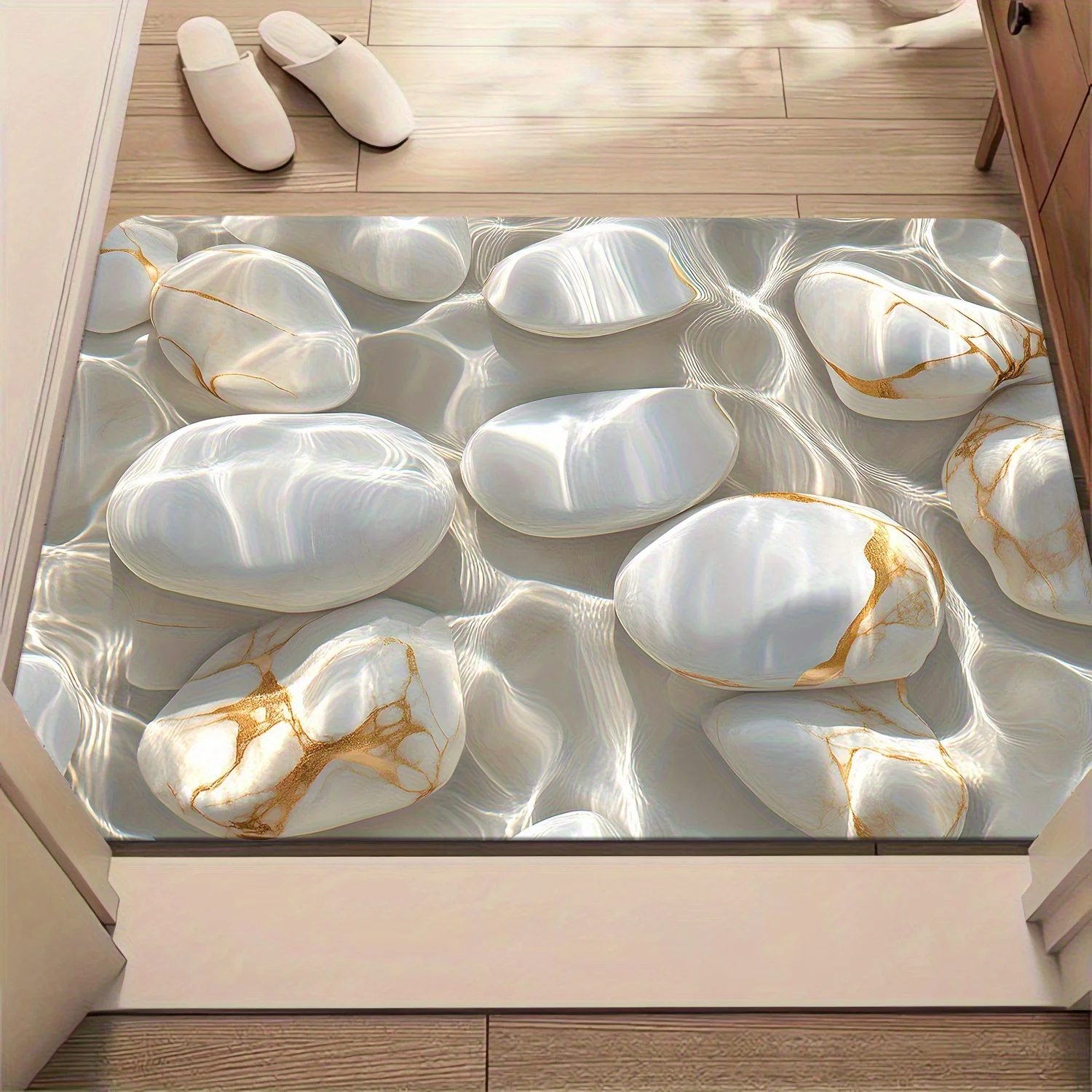 VIKAMA Premium Light Luxury Pebble Badezimmer-Fußmatte, Duschraum, saugfähige und rutschfeste Bodenmatte für Badezimmertüren