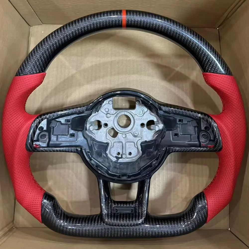 

For VW Golf MK7 7.5 GTI GTD GTE R 2013-2020 Carbon Fiber Steering Wheel Punched Leather Polo GTI DSG with Key Frame